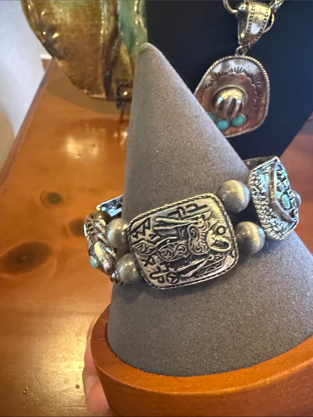 Silver-Tone Pendant Necklace with Turquoise Accents - Picture 7 of 11